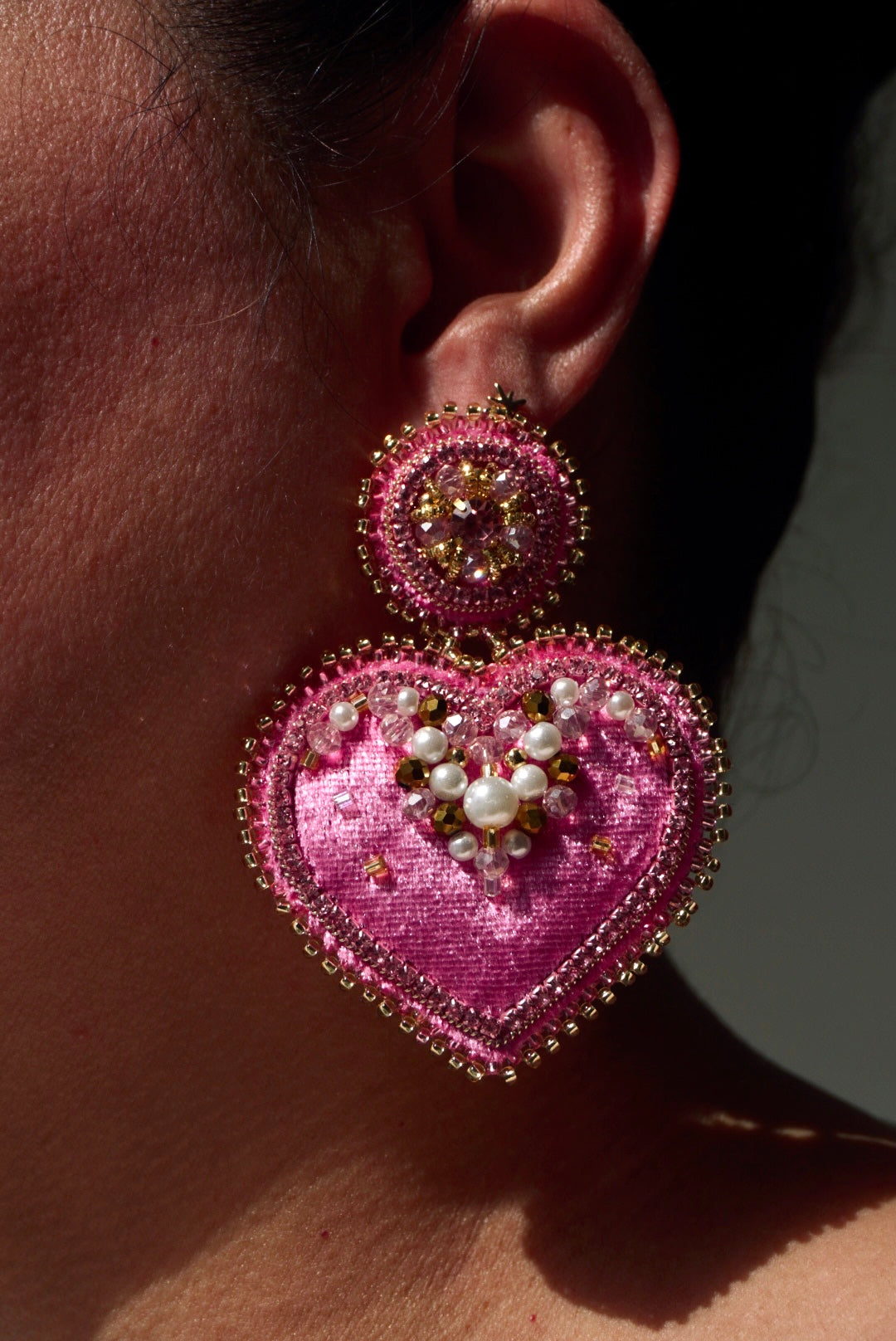 Hoops - Pink Velvet Heart
