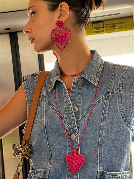 COLLAR CORAZON TEJIDO/  FUCSIA