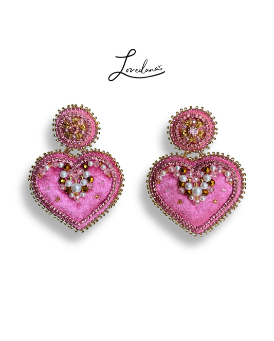 Hoops - Pink Velvet Heart
