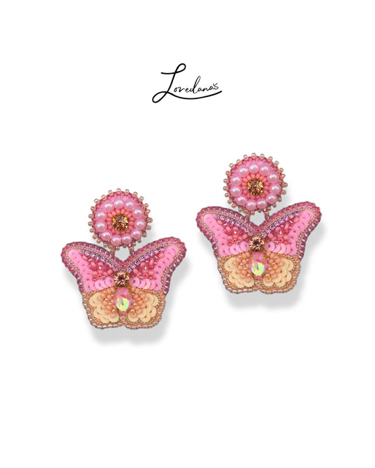Aros Mariposa Amarillo/ rosa