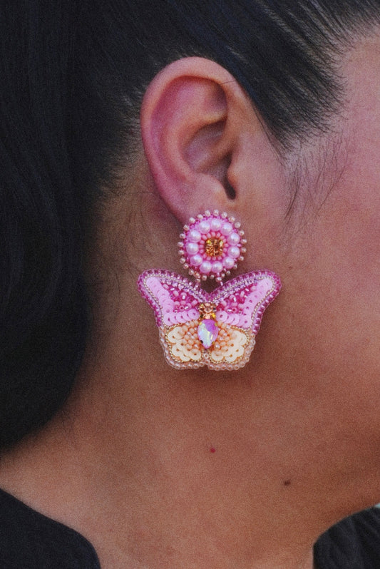 Aros Mariposa Amarillo/ rosa