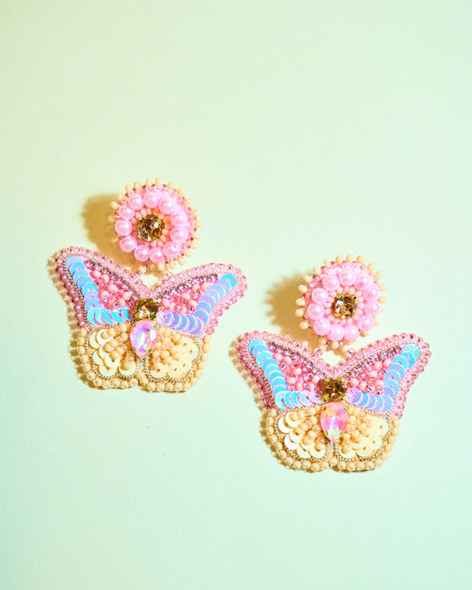 Aros Mariposa Amarillo/ rosa