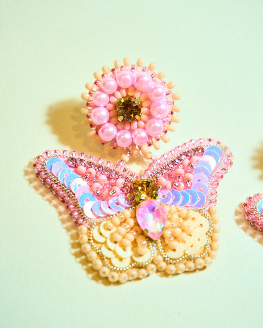 Aros Mariposa Amarillo/ rosa
